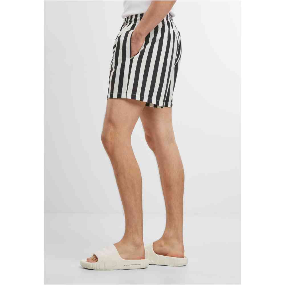 Urban Classics - Striped Seersucker Swim shorts - Black/Off white
